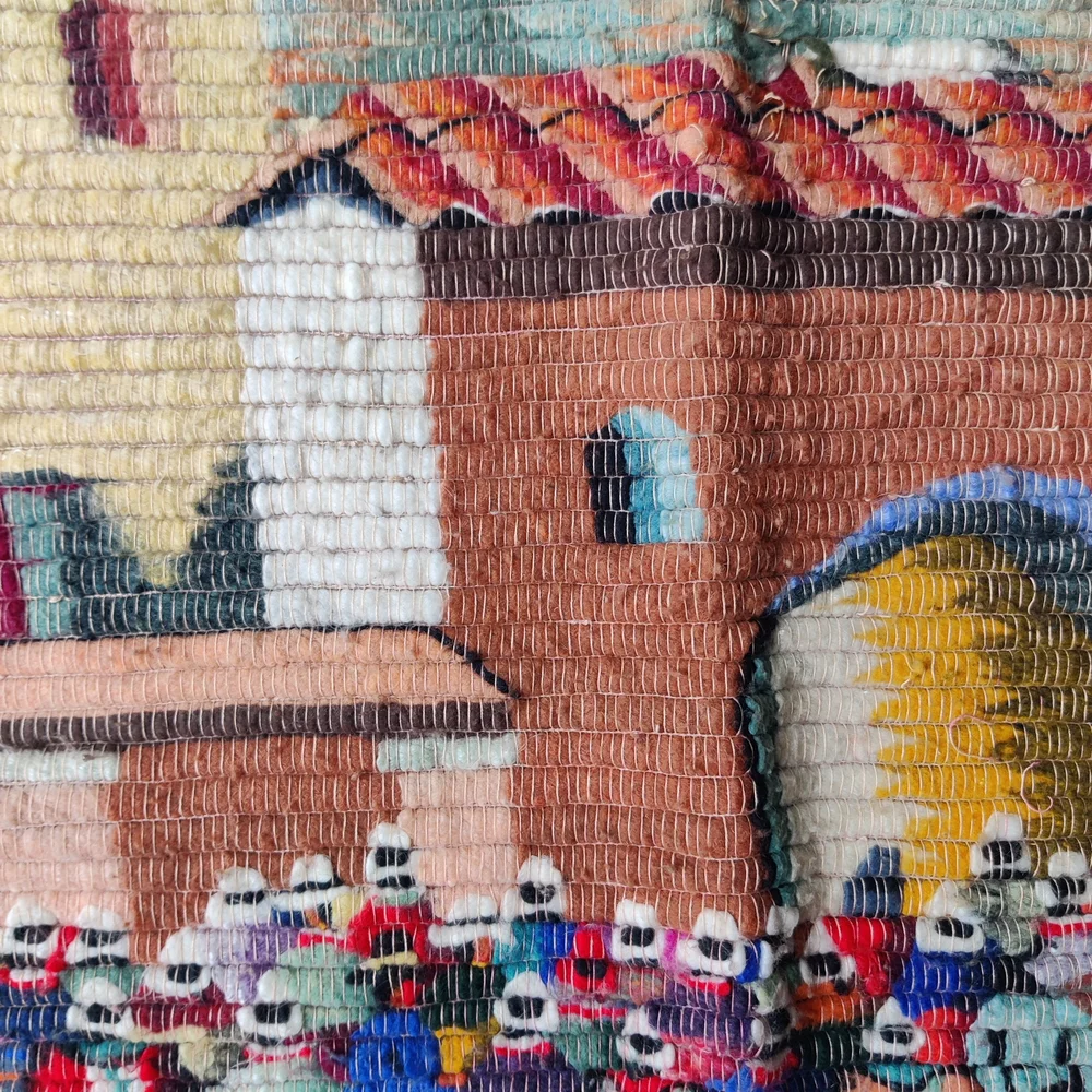 Peru Hand Woven Wool Tapestry Wall Art Blanket Church Village Community 66 x 45